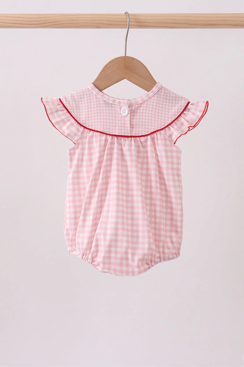 Pink strawberry embroidery gingham bubble - Image 5