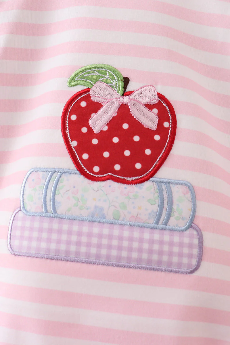 Pink Stripe Apple Book Applique Bubble - Image 2