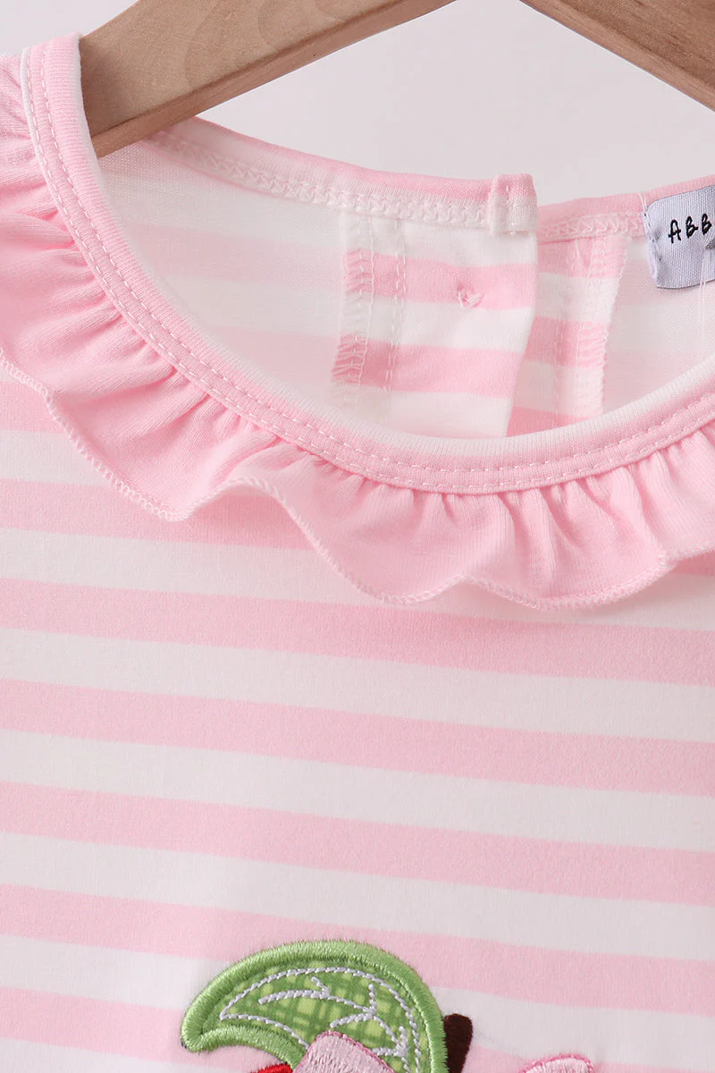 Pink Stripe Apple Book Appliqué Dress - Image 2