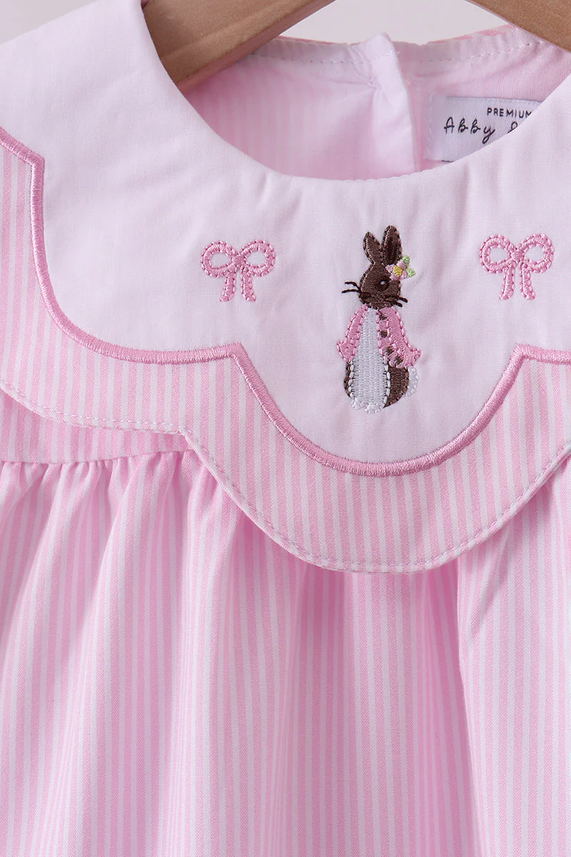 Pink stripe bunny bow embroidery bloomer set - Image 2