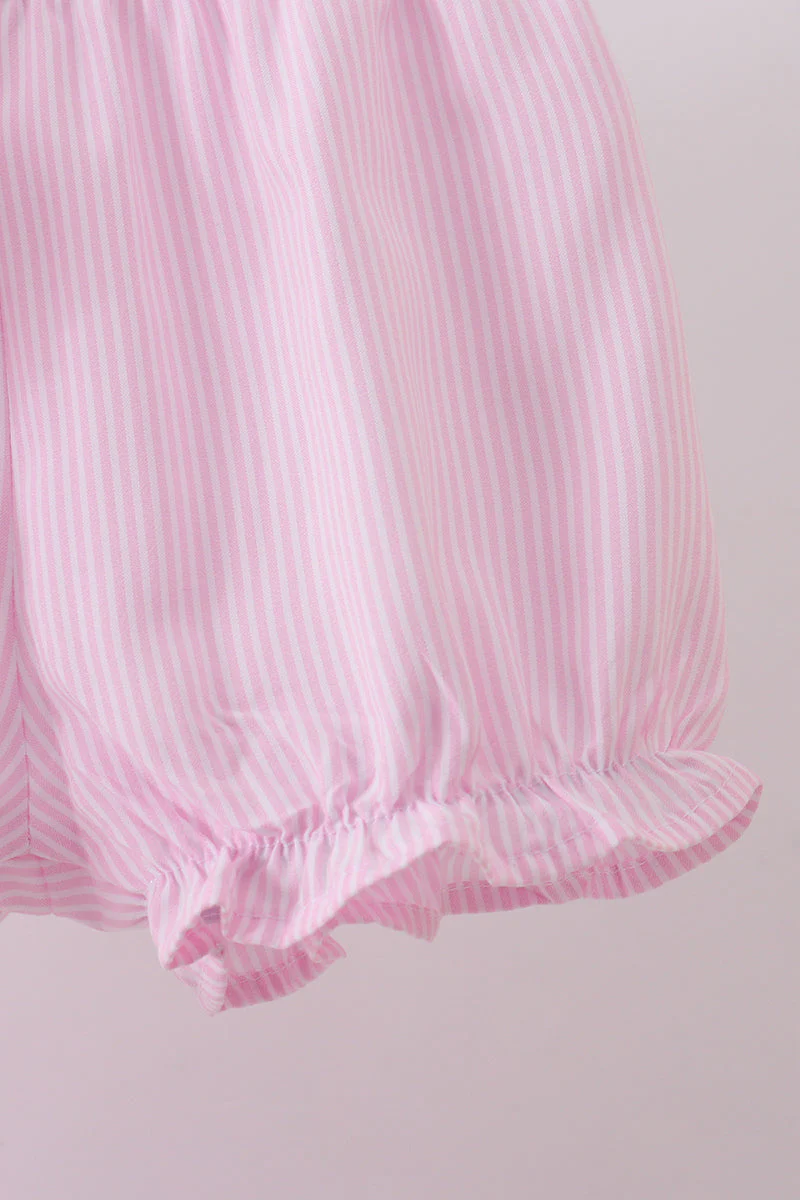 Pink stripe bunny bow embroidery bloomer set - Image 3