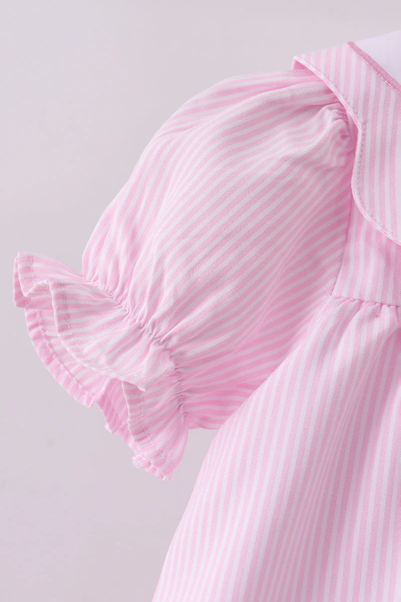 Pink stripe bunny bow embroidery bloomer set - Image 4