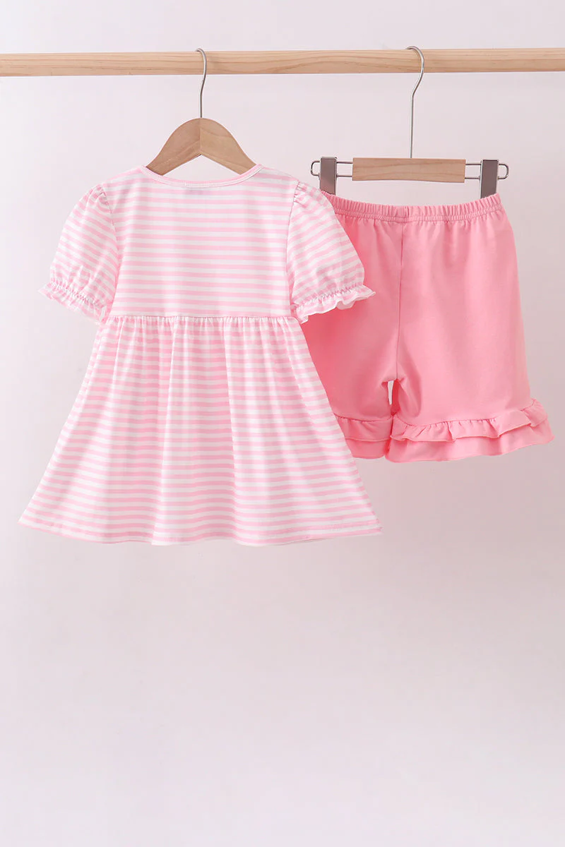 Pink stripe cross applique ruffle shorts set - Image 5