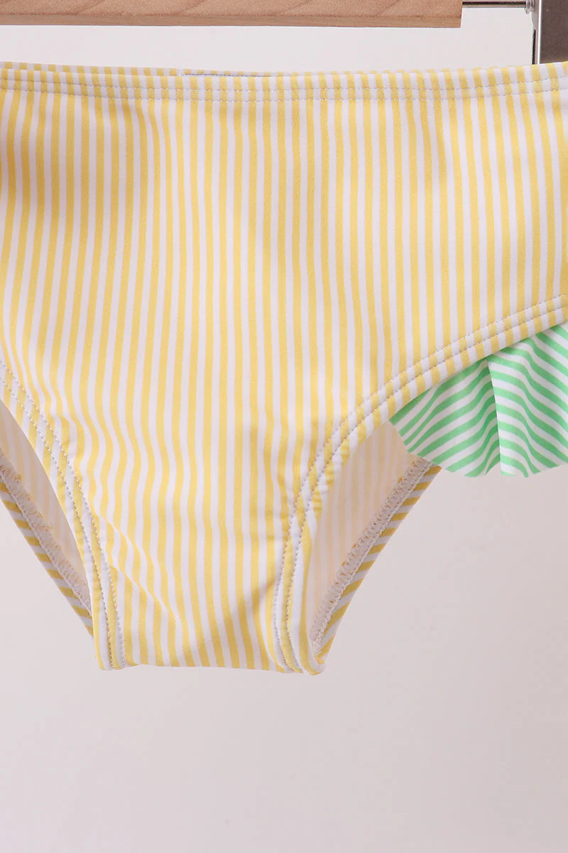 Pink stripe ruffle 2pc swimsuit - Image 2