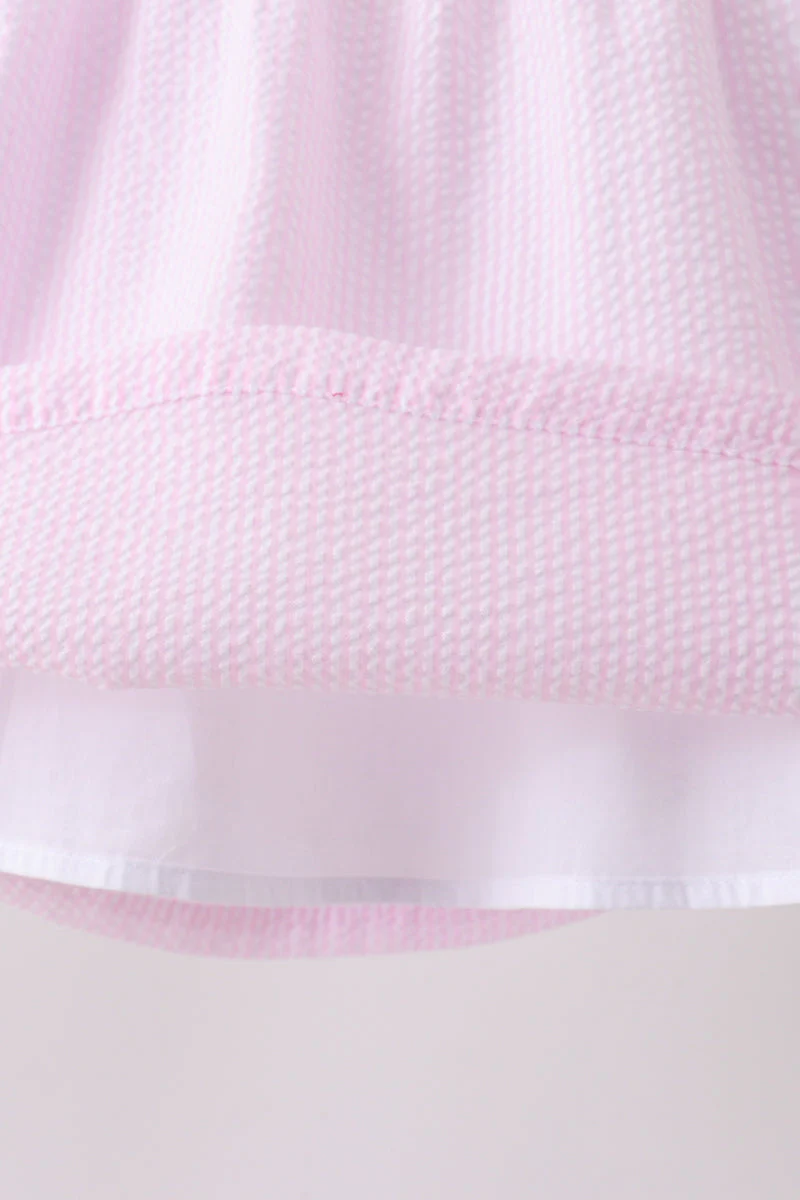 Pink stripe seersucker bow ruffle shorts set - Image 5