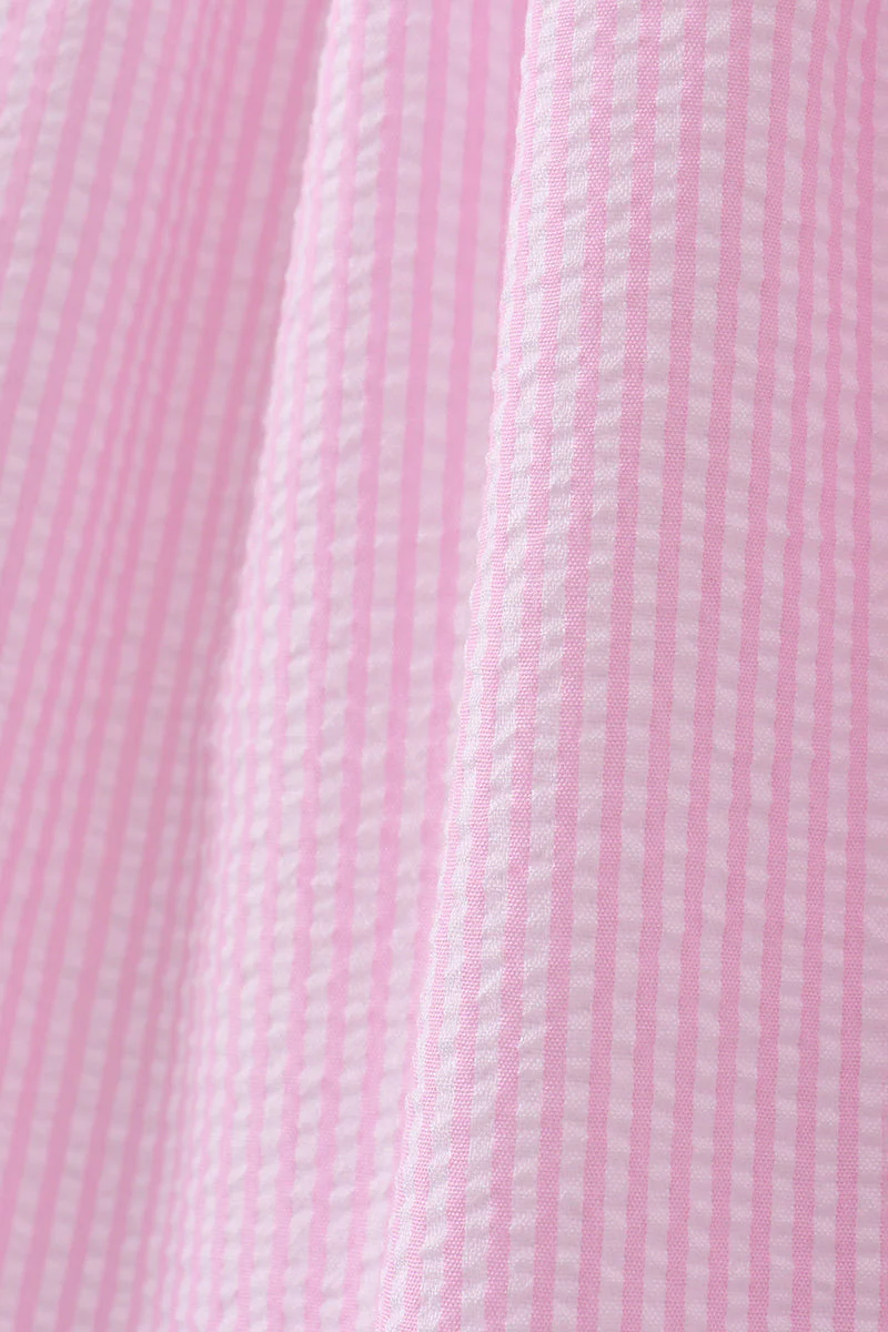 Pink stripe seersucker strawberry smocked dress - Image 3