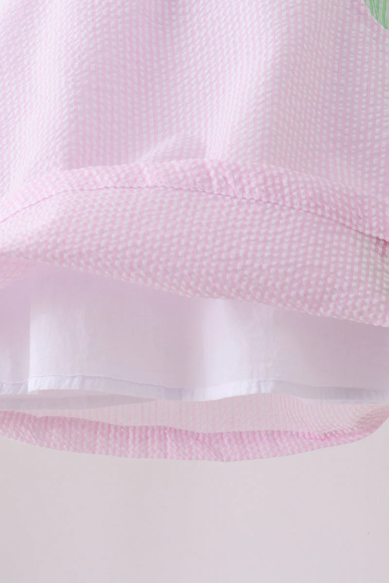 Pink stripe watermelon embroidery seersucker bloomer set - Image 2