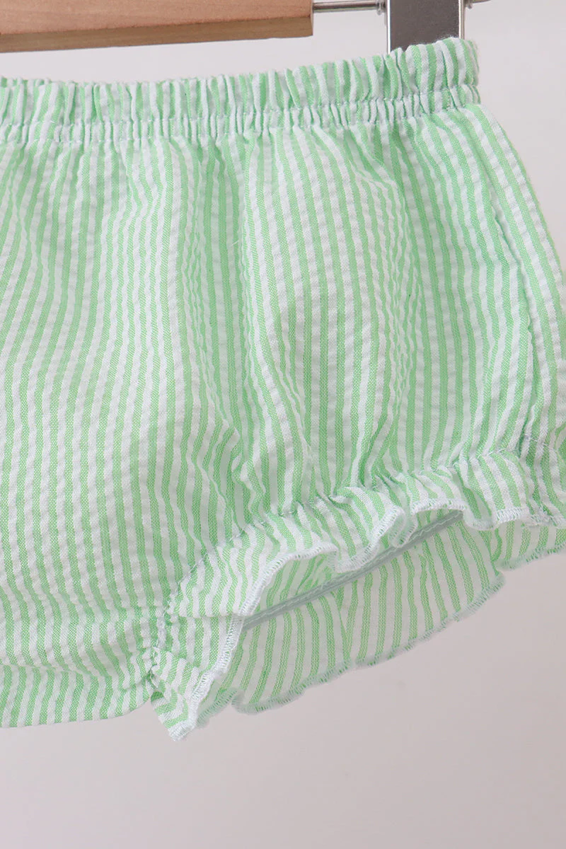 Pink stripe watermelon embroidery seersucker bloomer set - Image 5