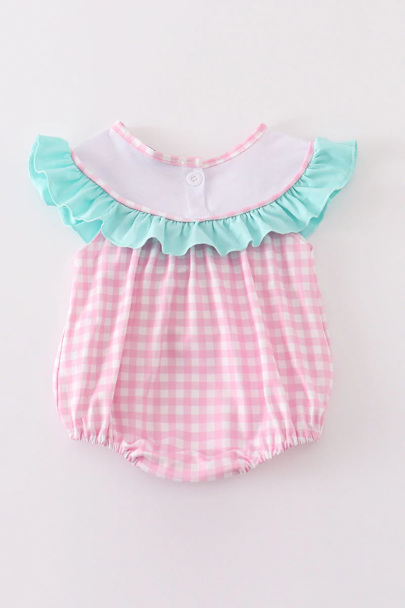 Pink tractor embroidery plaid girl bubble - Image 5