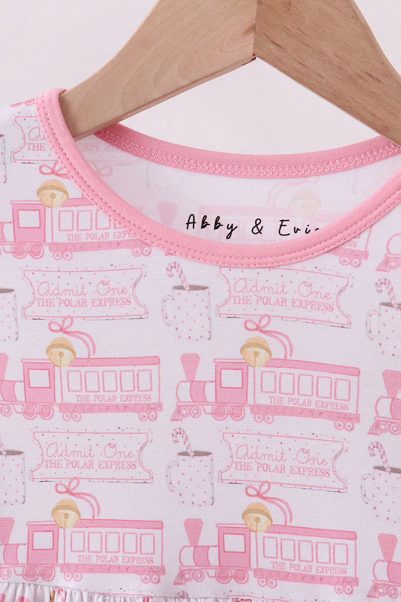 Pink train bamboo pajamas dress - Image 2