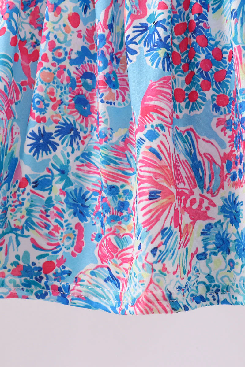 Pink tropical floral print ruffle bow bloomer set - Image 3