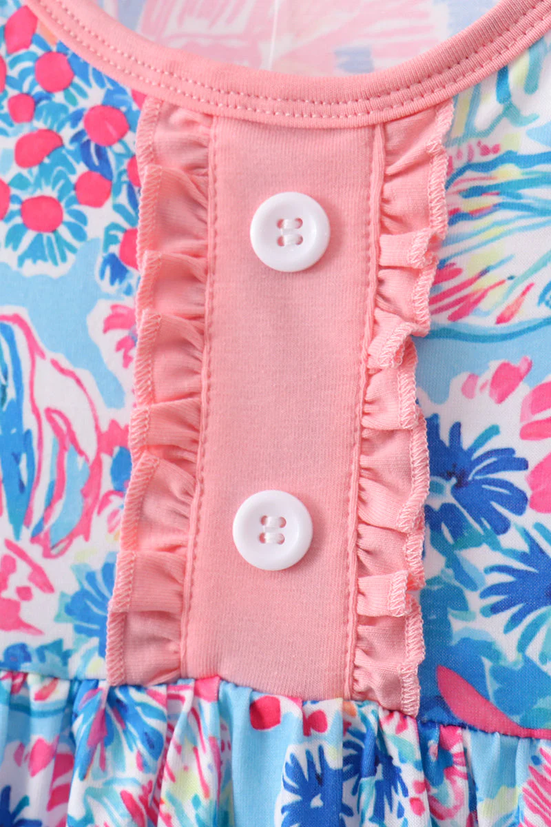 Pink tropical floral print ruffle bow bloomer set - Image 5