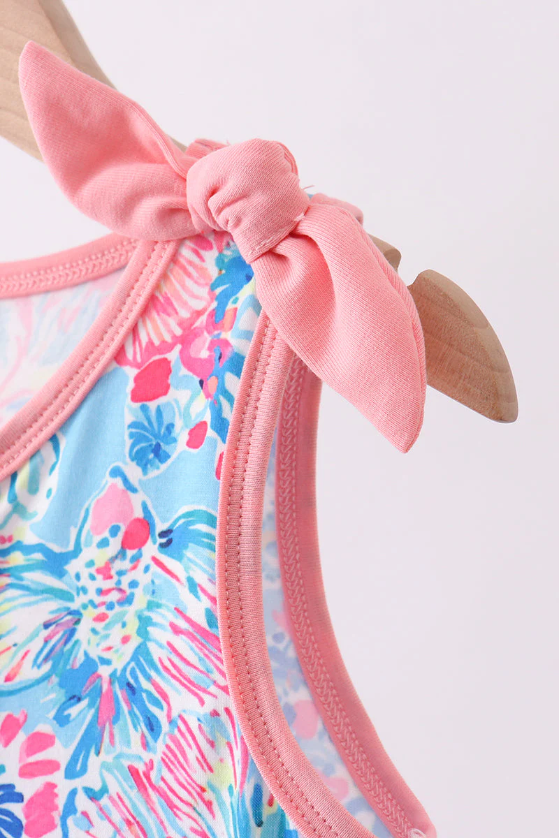 Pink tropical floral print ruffle bow bloomer set - Image 6
