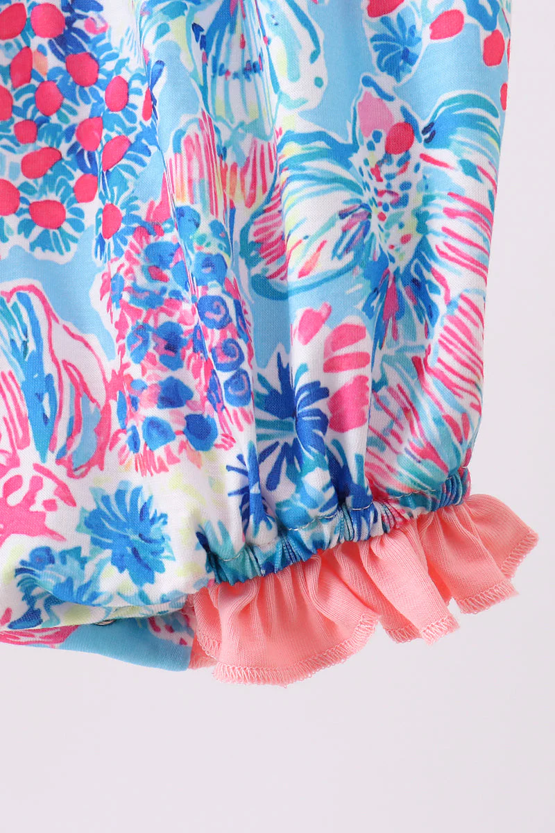 Pink tropical floral print ruffle bow bubble - Image 3