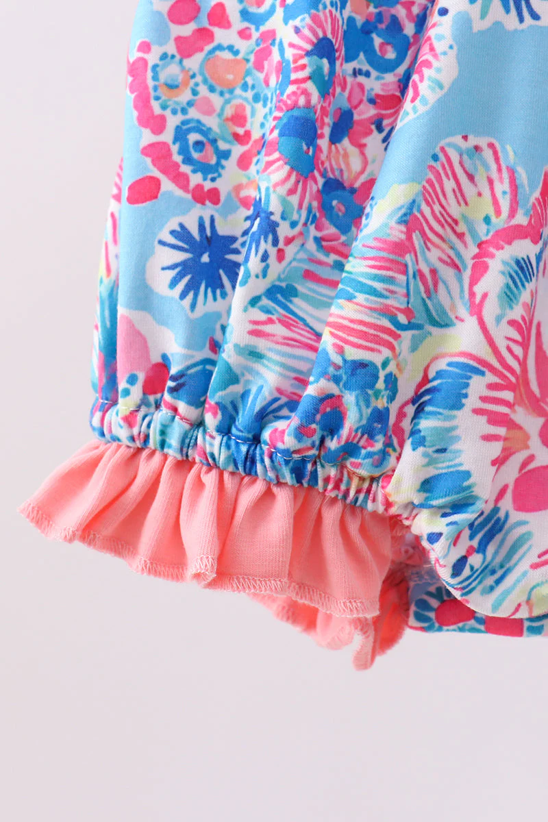 Pink tropical floral print ruffle bow bubble - Image 4
