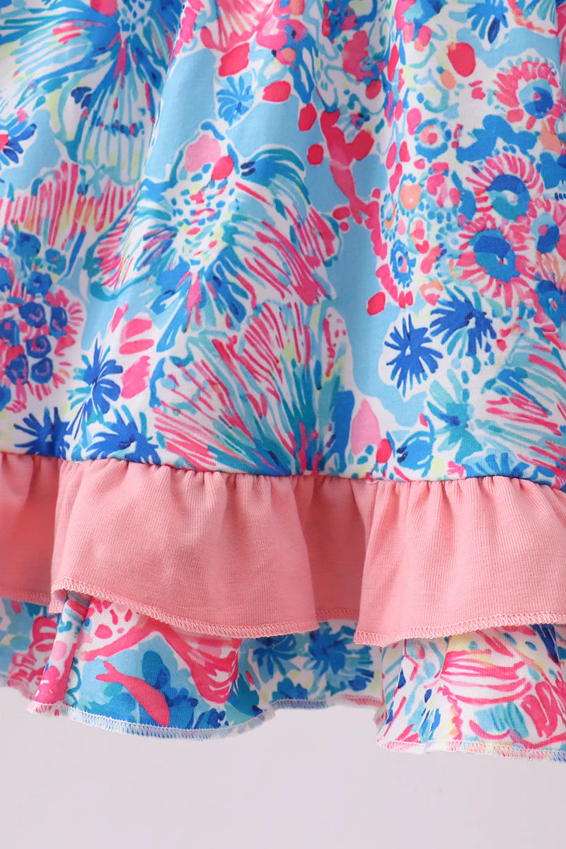 Pink tropical floral print ruffle dress - Image 3