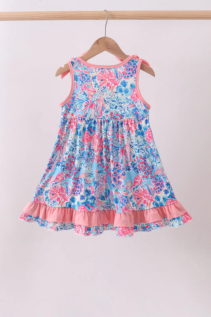 Pink tropical floral print ruffle dress - Image 5