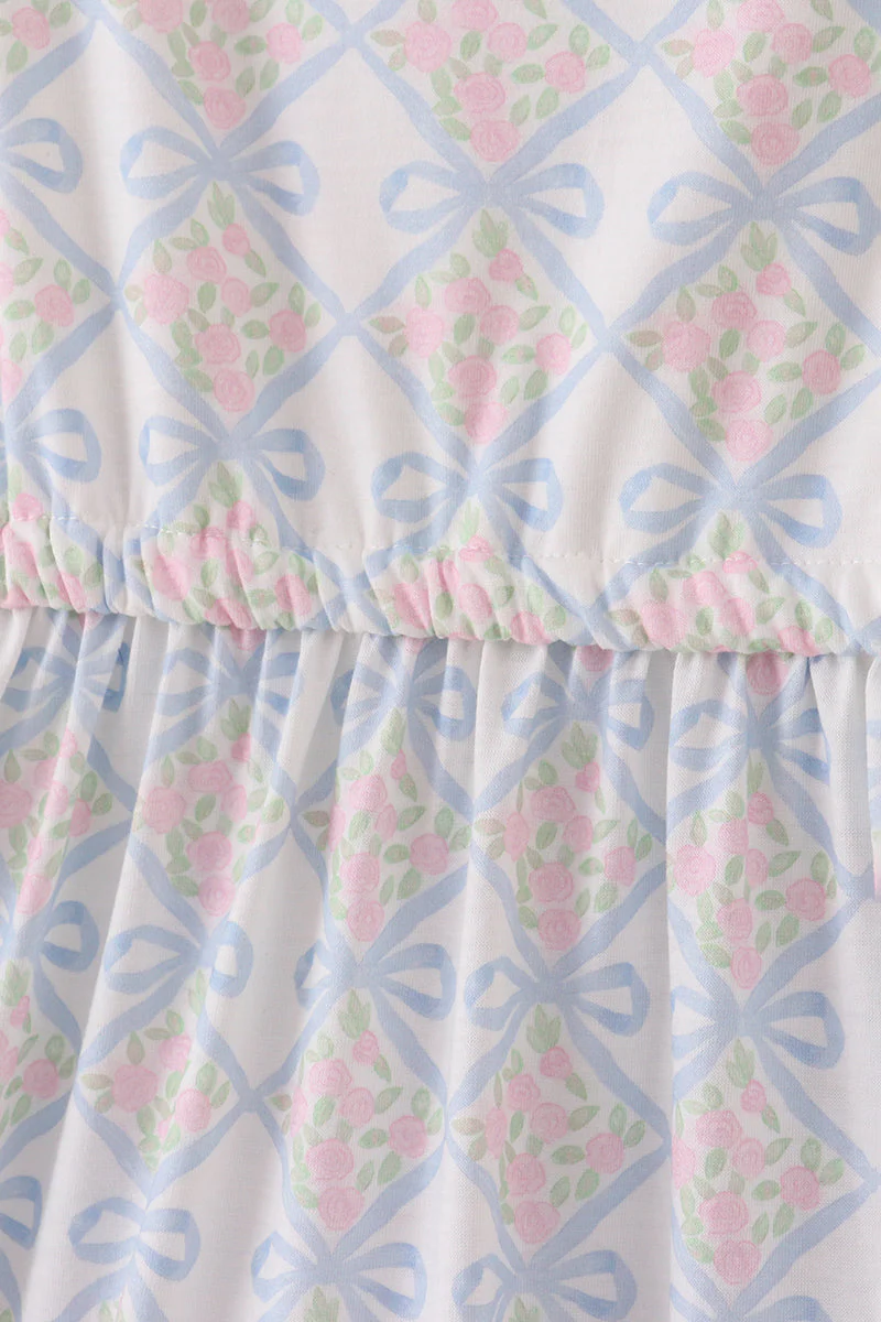 Plaid floral bow print mom tiered dress - Image 4