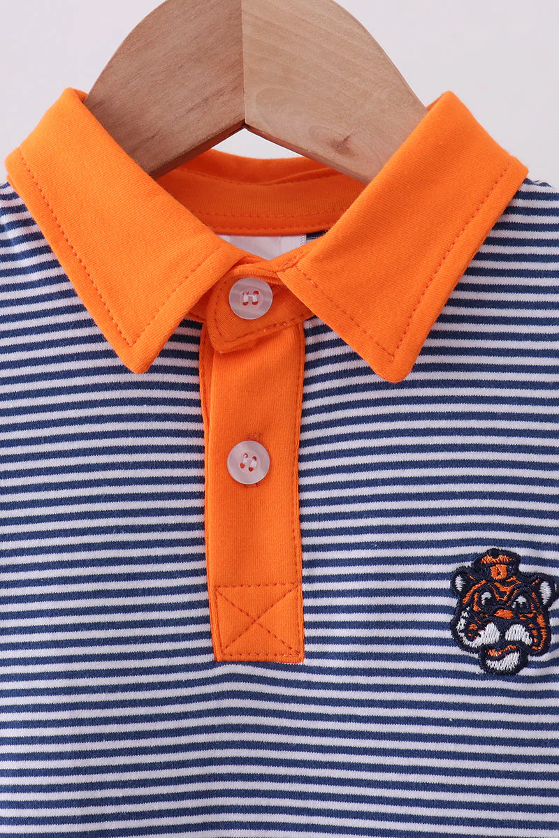 Premium Blue Auburn stripe tiger embroidery dress - Image 2