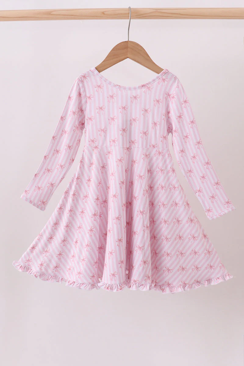 Premium blush bow stripe print ruffle bamboo dress - Image 2