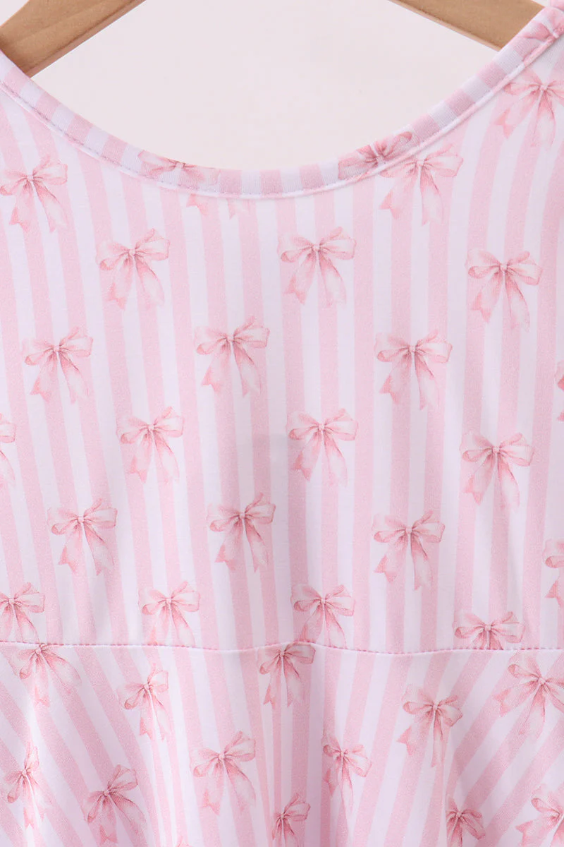 Premium blush bow stripe print ruffle bamboo dress - Image 3