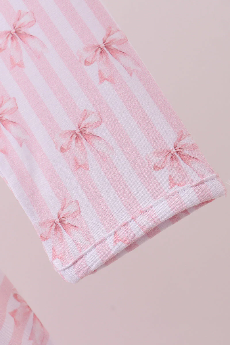 Premium blush bow stripe print ruffle bamboo dress - Image 5