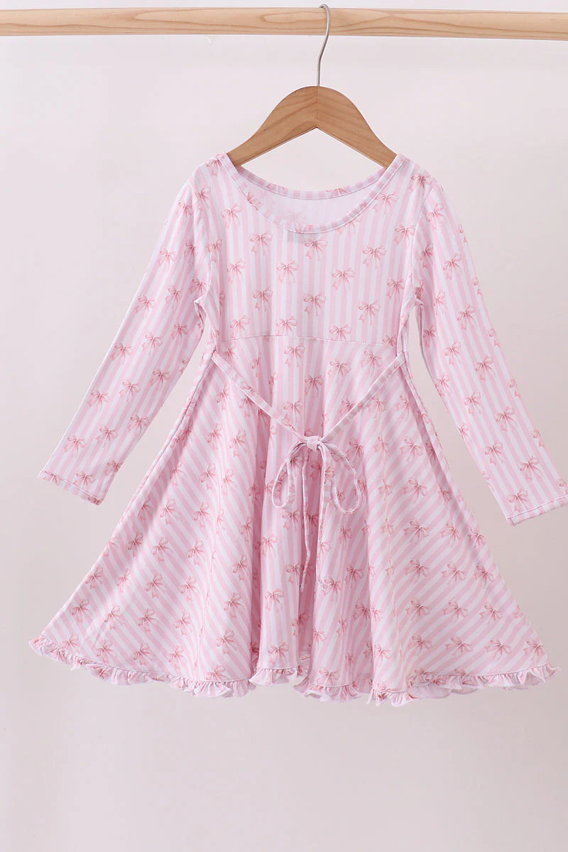 Premium blush bow stripe print ruffle bamboo dress - Image 7