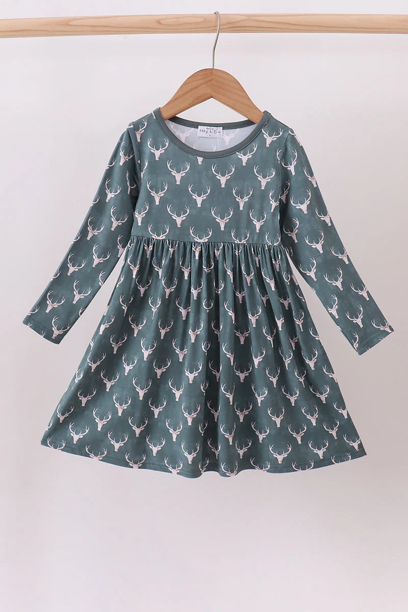 Premium forest reindeer print bamboo dress - Image 2
