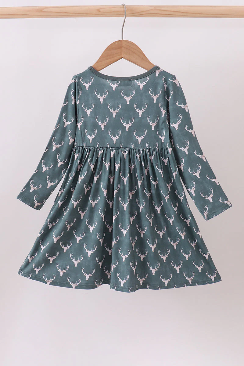 Premium forest reindeer print bamboo dress - Image 6