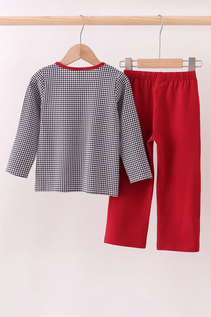 Premium Maroon Alabama elephant embroidery gingham pants set - Image 5