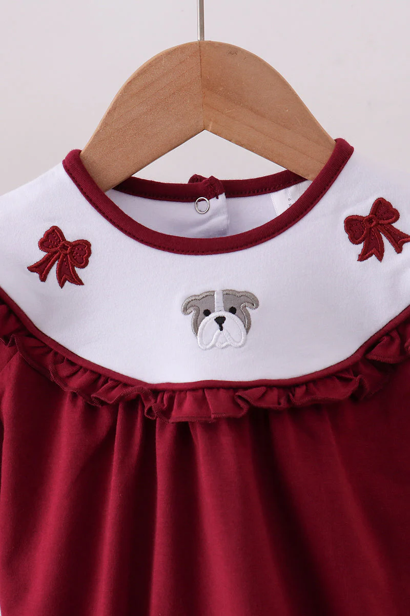 Premium Maroon Georgia bulldog bow embroidery bubble - Image 2