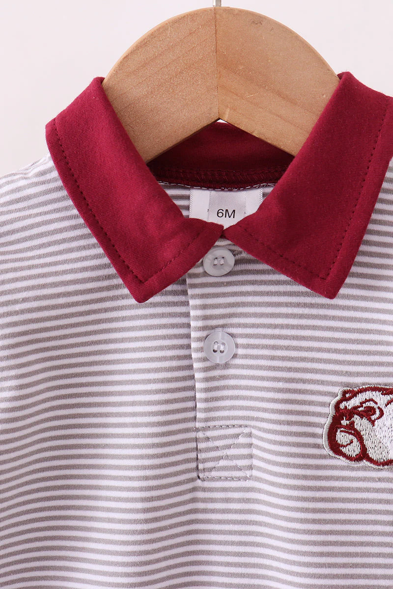 Premium Maroon Mississippi bulldog embroidery romper - Image 2