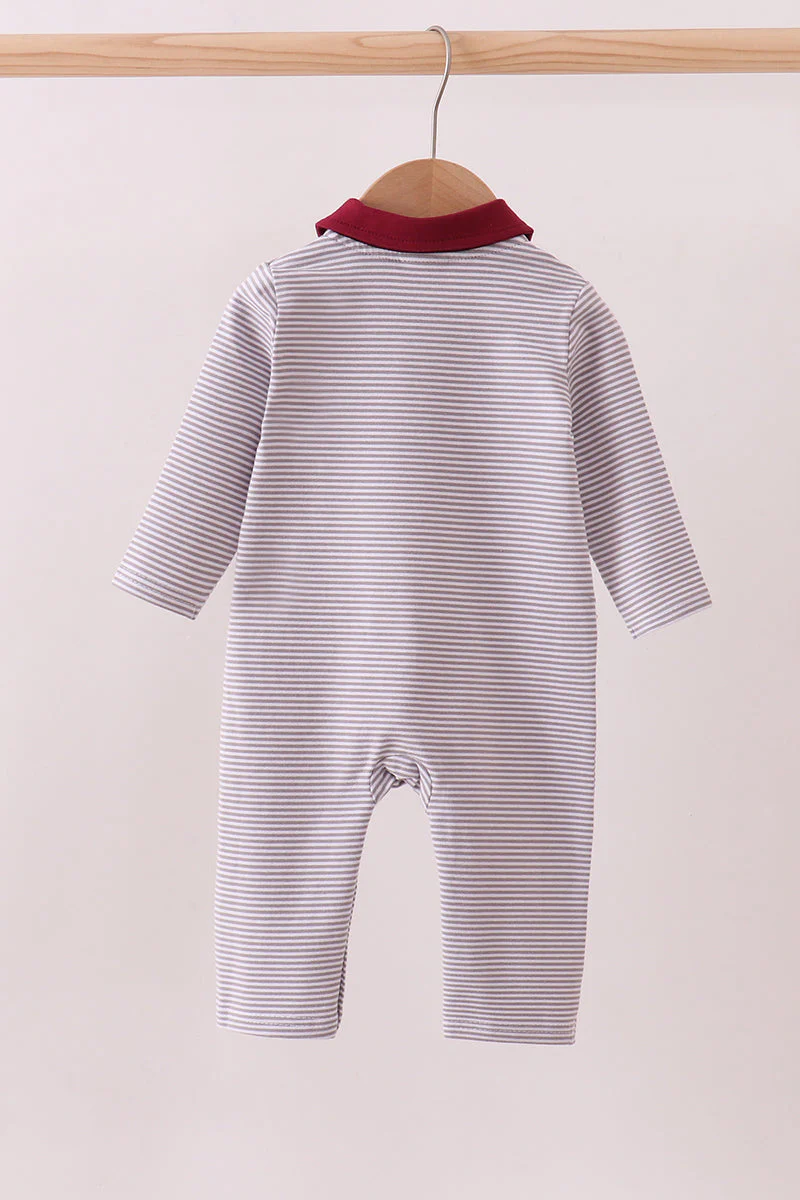 Premium Maroon Mississippi bulldog embroidery romper - Image 5