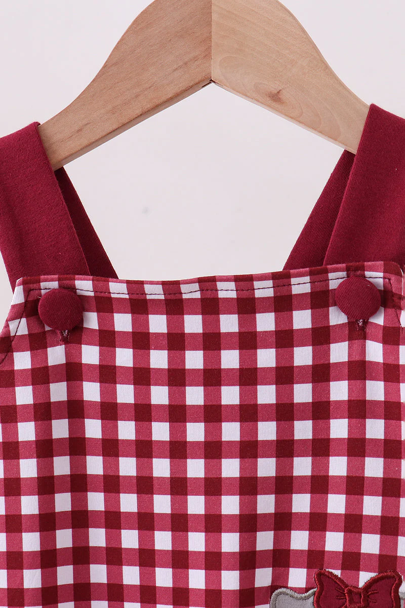 Premium Maroon Georgia bulldog gingham ruffle romper - Image 2