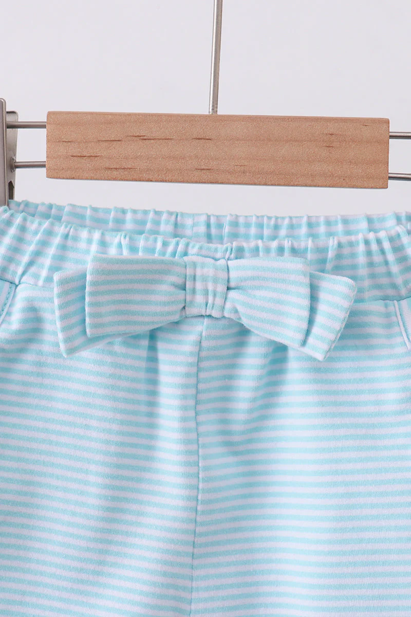 Premium Mint&white stripe bow shorts - Image 2