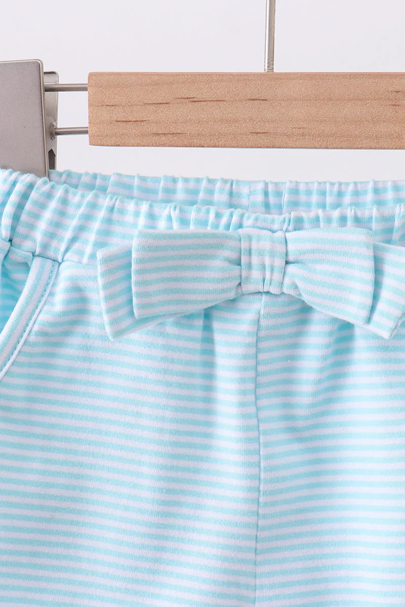 Premium Mint&white stripe bow shorts - Image 3