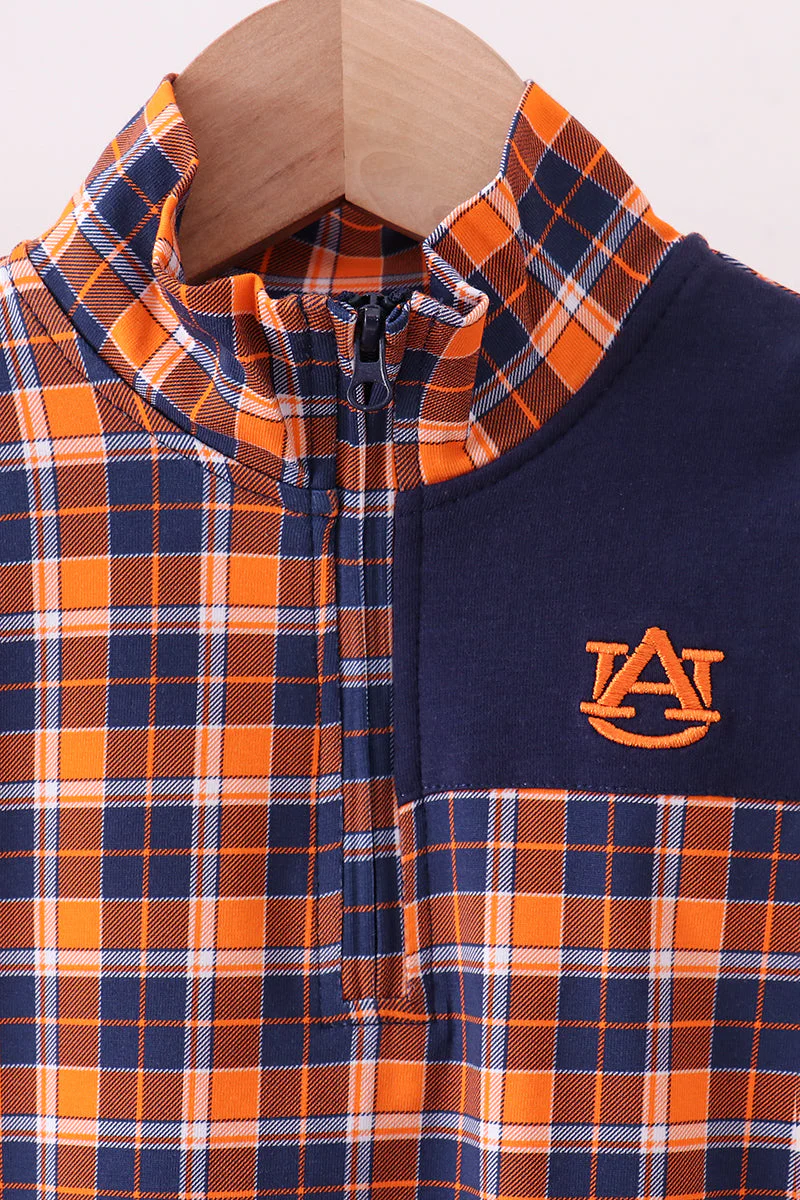 Premium Navy Auburn embroidery plaid top - Image 2