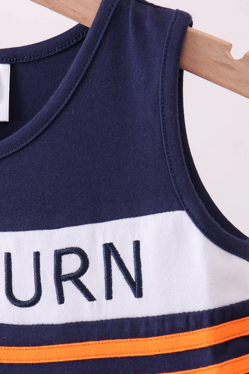 Premium Navy Auburn embroidery ruffle dress - Image 3