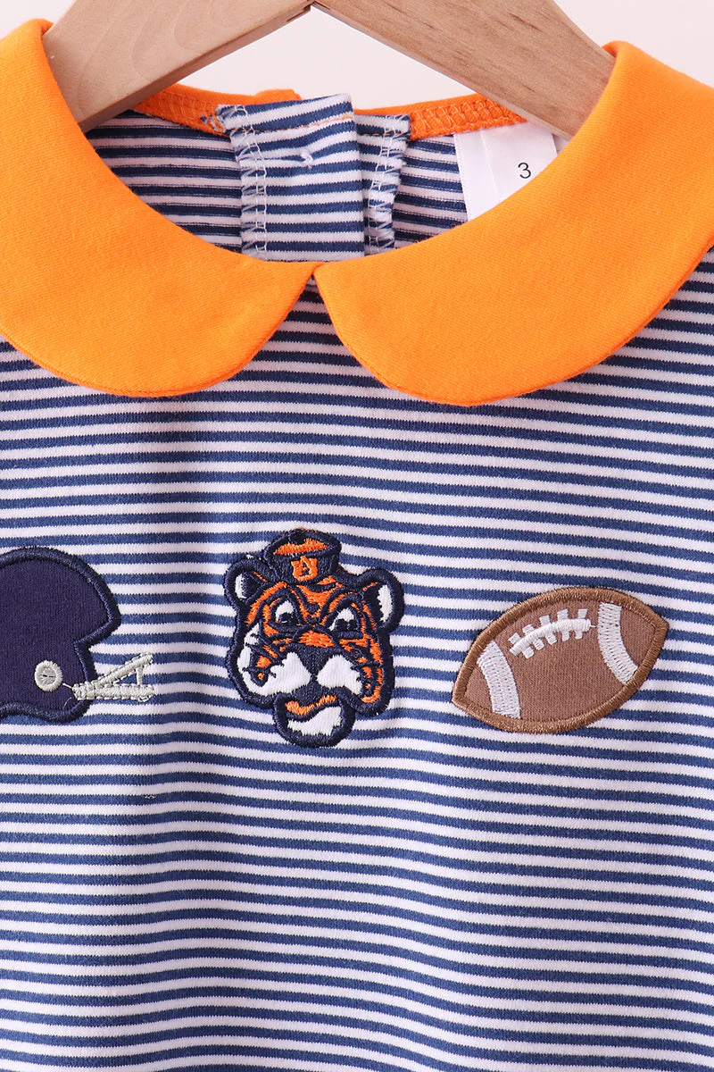 Premium Orange Clemson stripe football embroidery skorts set - Image 2