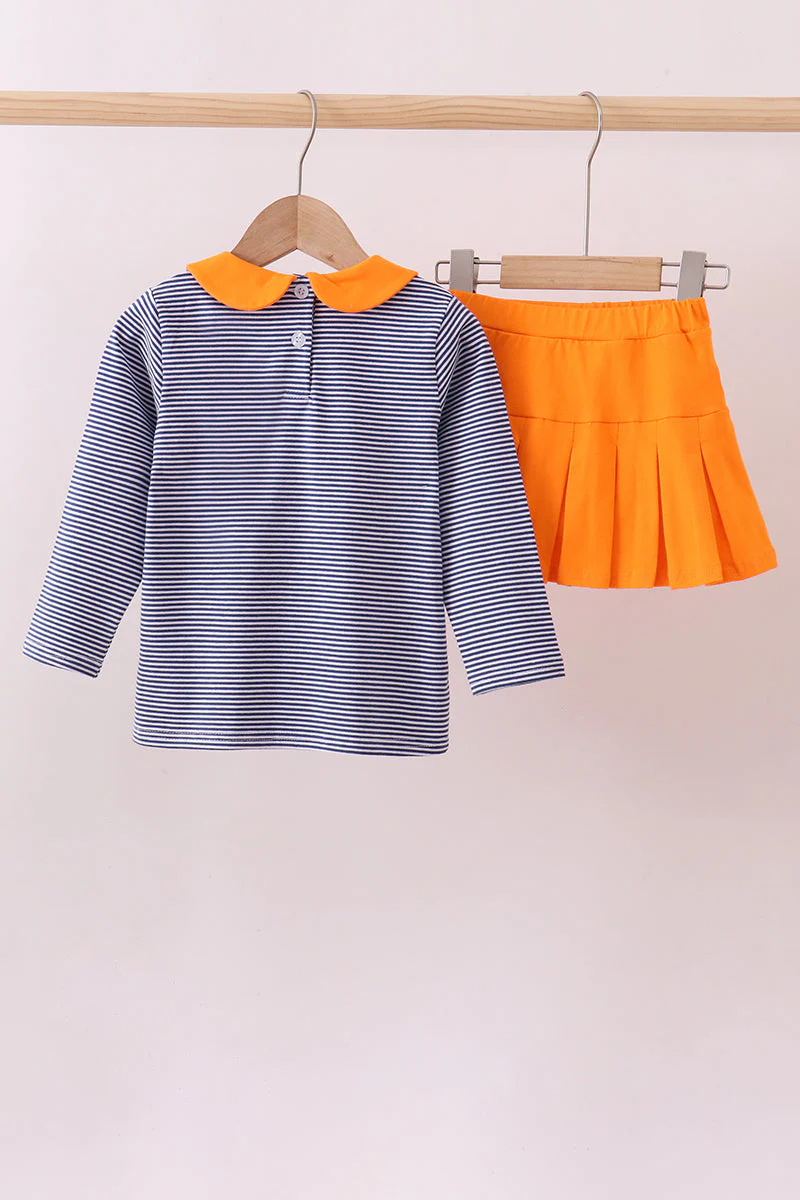 Premium Orange Clemson stripe football embroidery skorts set - Image 5