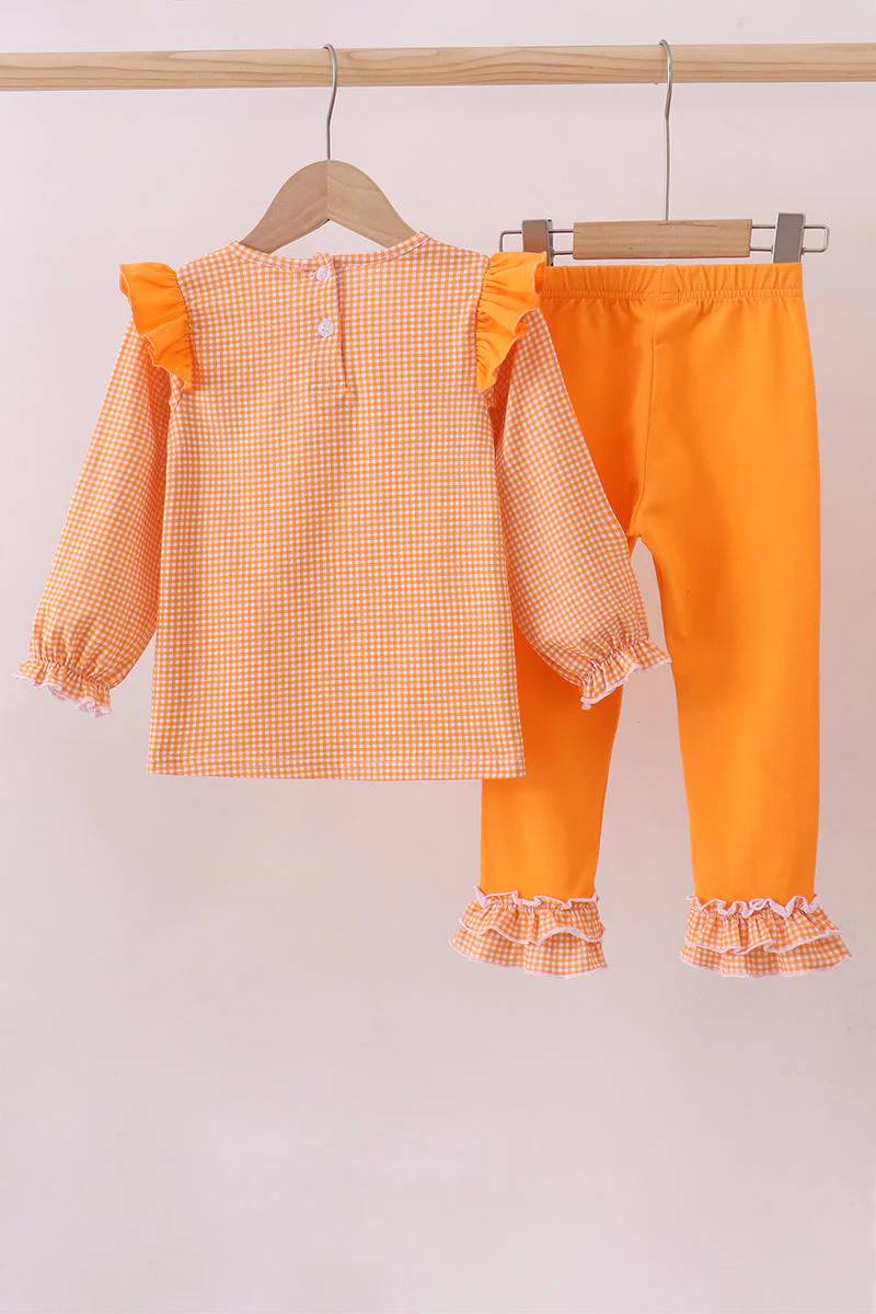 Premium Orange Tennessee puppy football embroidery ruffle pants set - Image 5