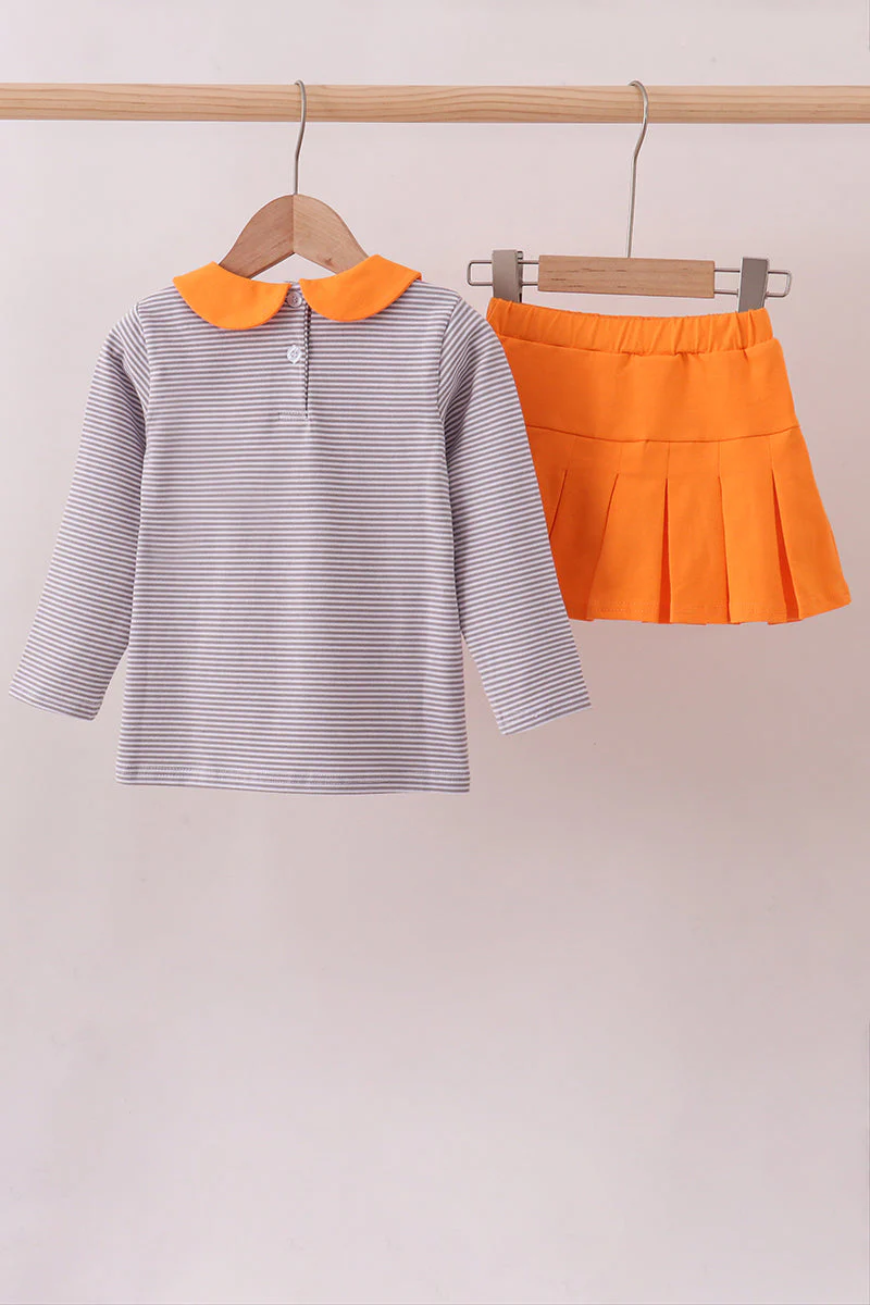 Premium Orange Tennessee stripe football embroidery skorts set - Image 4