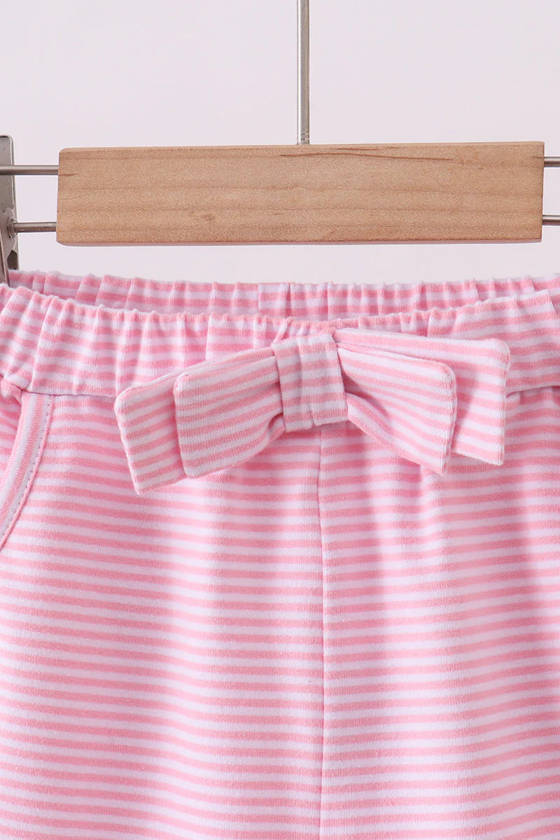 Premium Pink&white stripe bow shorts - Image 2