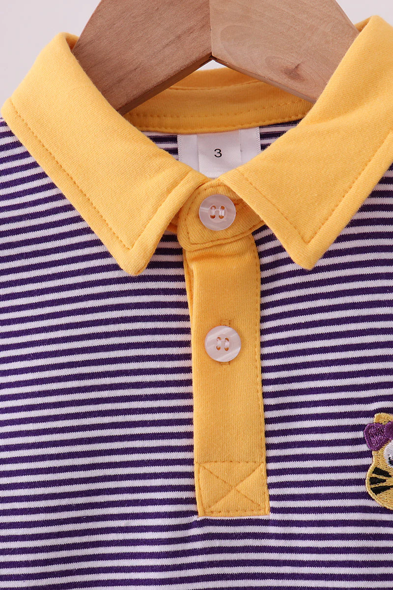 Premium Purple LSU stripe tiger embroidery dress - Image 2