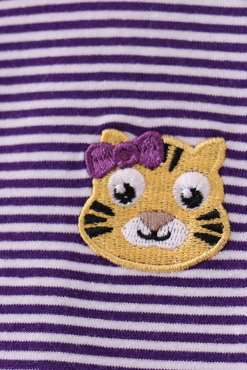 Premium Purple LSU stripe tiger embroidery dress - Image 3