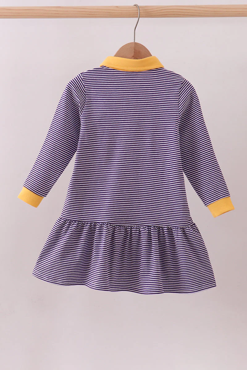 Premium Purple LSU stripe tiger embroidery dress - Image 5