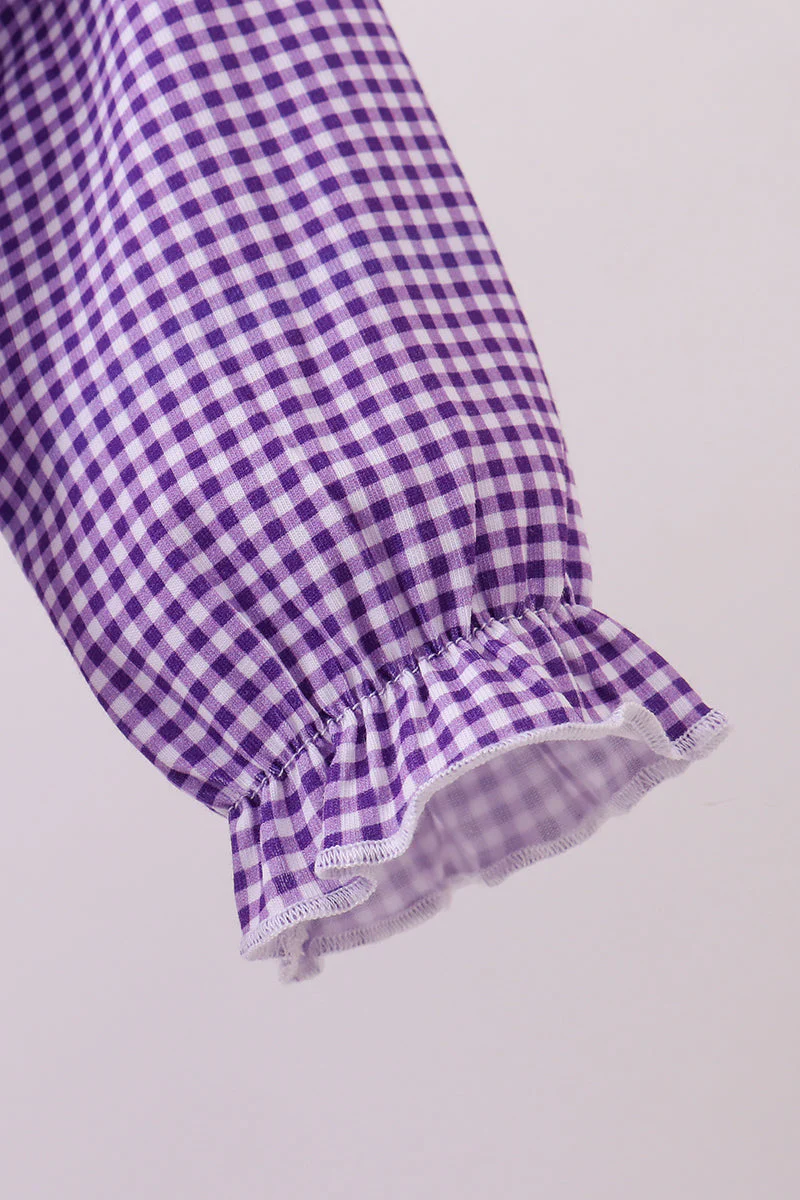 Premium Purple LSU tiger embroidery gingham ruffle bubble - Image 3