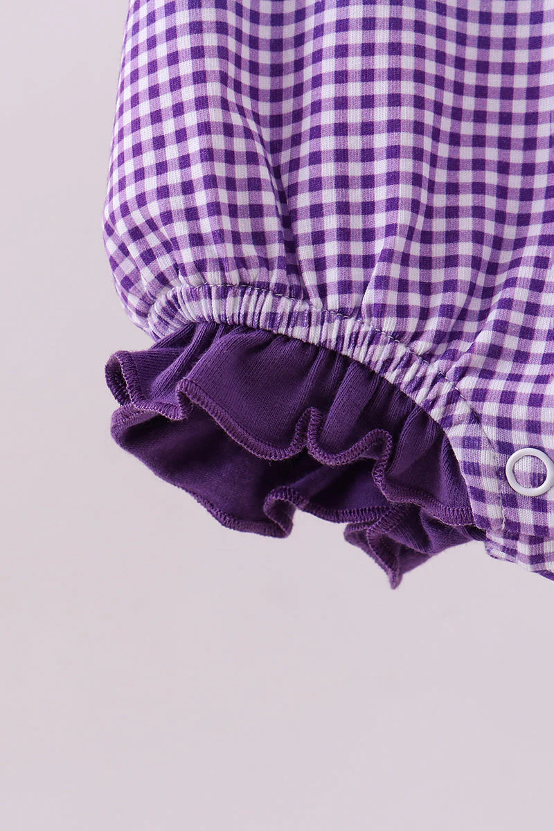 Premium Purple LSU tiger embroidery gingham ruffle bubble - Image 4