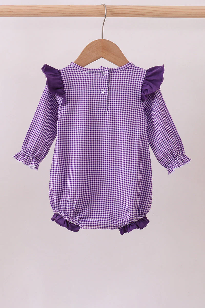 Premium Purple LSU tiger embroidery gingham ruffle bubble - Image 5