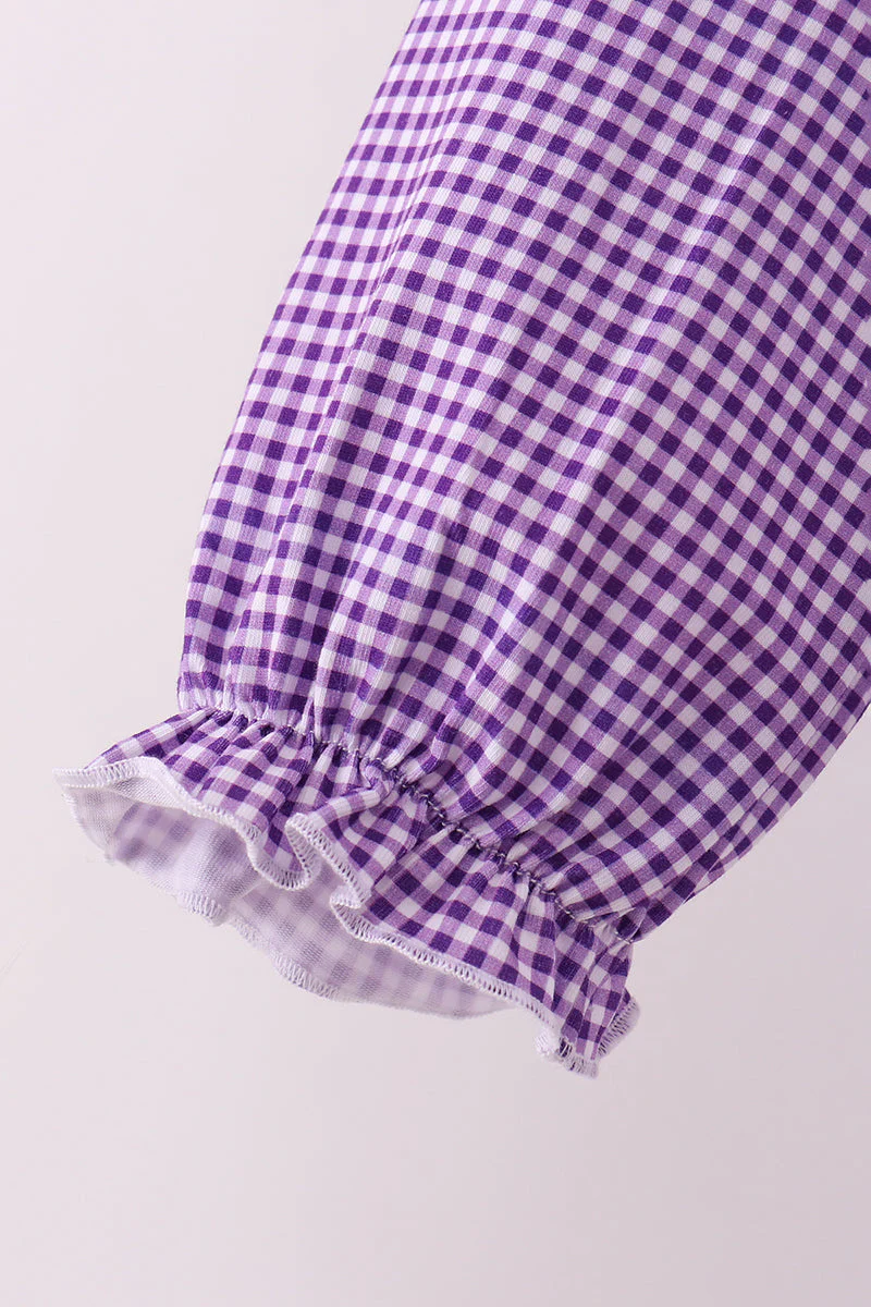 Premium Purple LSU tiger football embroideyr gingham ruffle pants set - Image 4